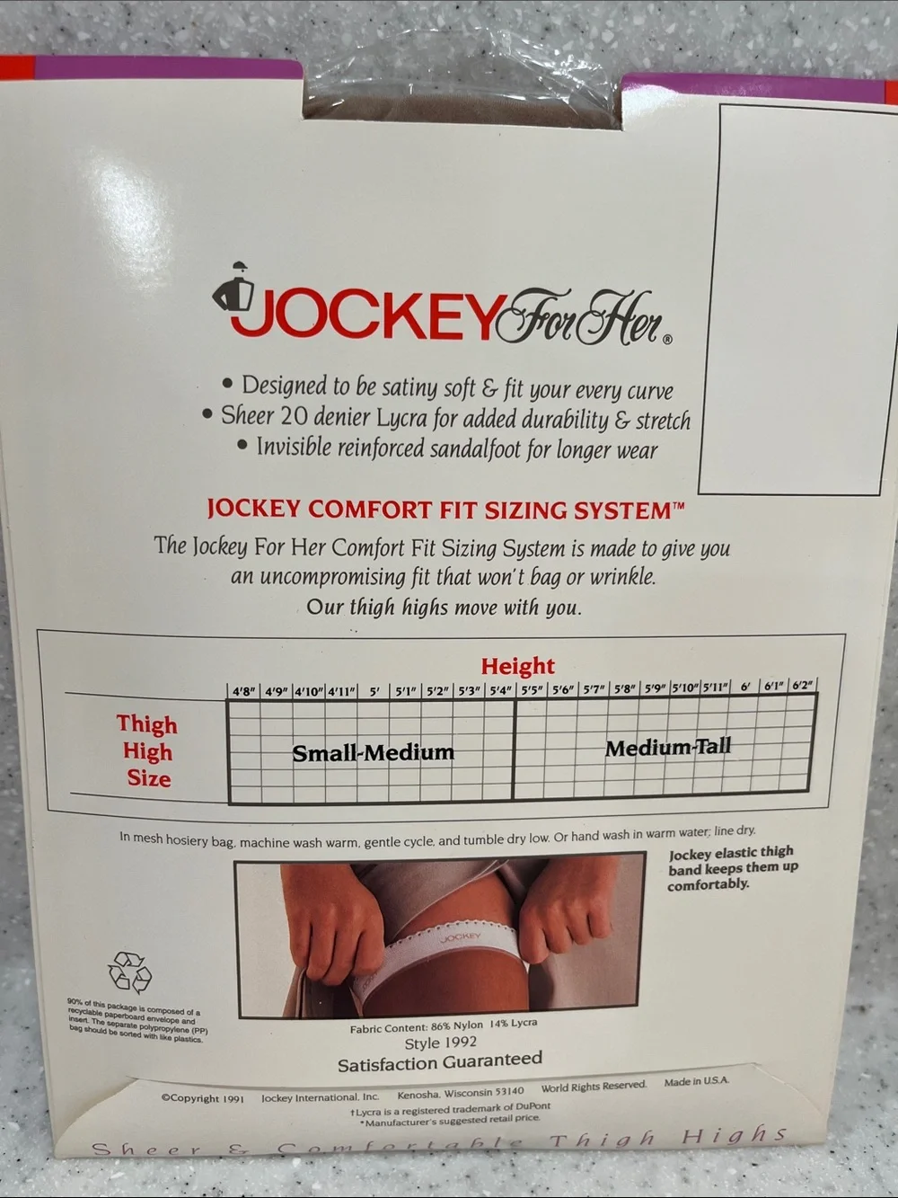 Vtg 1991 JOCKEY For Her Thigh High Stockings Hosiery SAND S/M Sandalfoot NIP